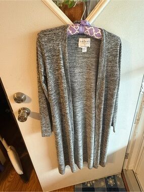 Anthropologie Velvet Gray Marled Long Open Cardigan Sweater Duster Size Small